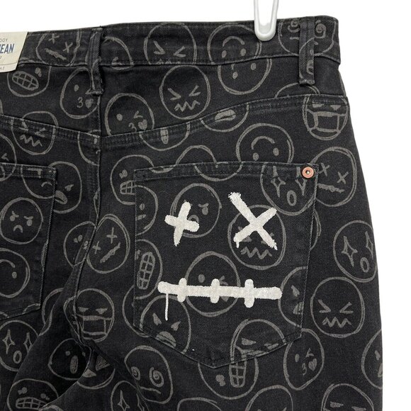 Gemma Rae Jeans Black Emoji Print Wide Leg Distressed Skater Baggy Size 15/32 - Picture 8 of 14